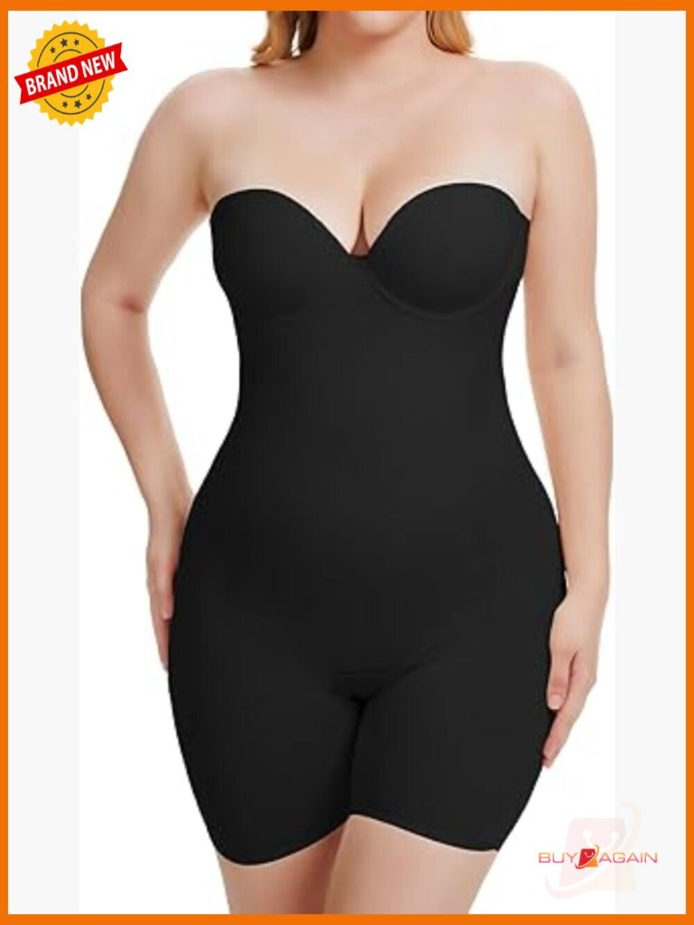 Strapless Bodysuit Shaper Tummy Control Adjustable Straps Medium Compression